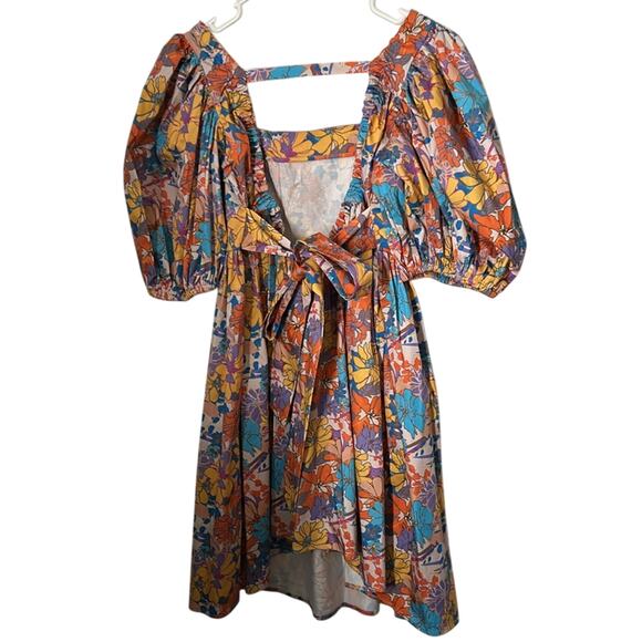 $290 Snow Xue Gao Designer Floral Printed Orange Babydoll Dress NEW Size 6 - Picture 3 of 15